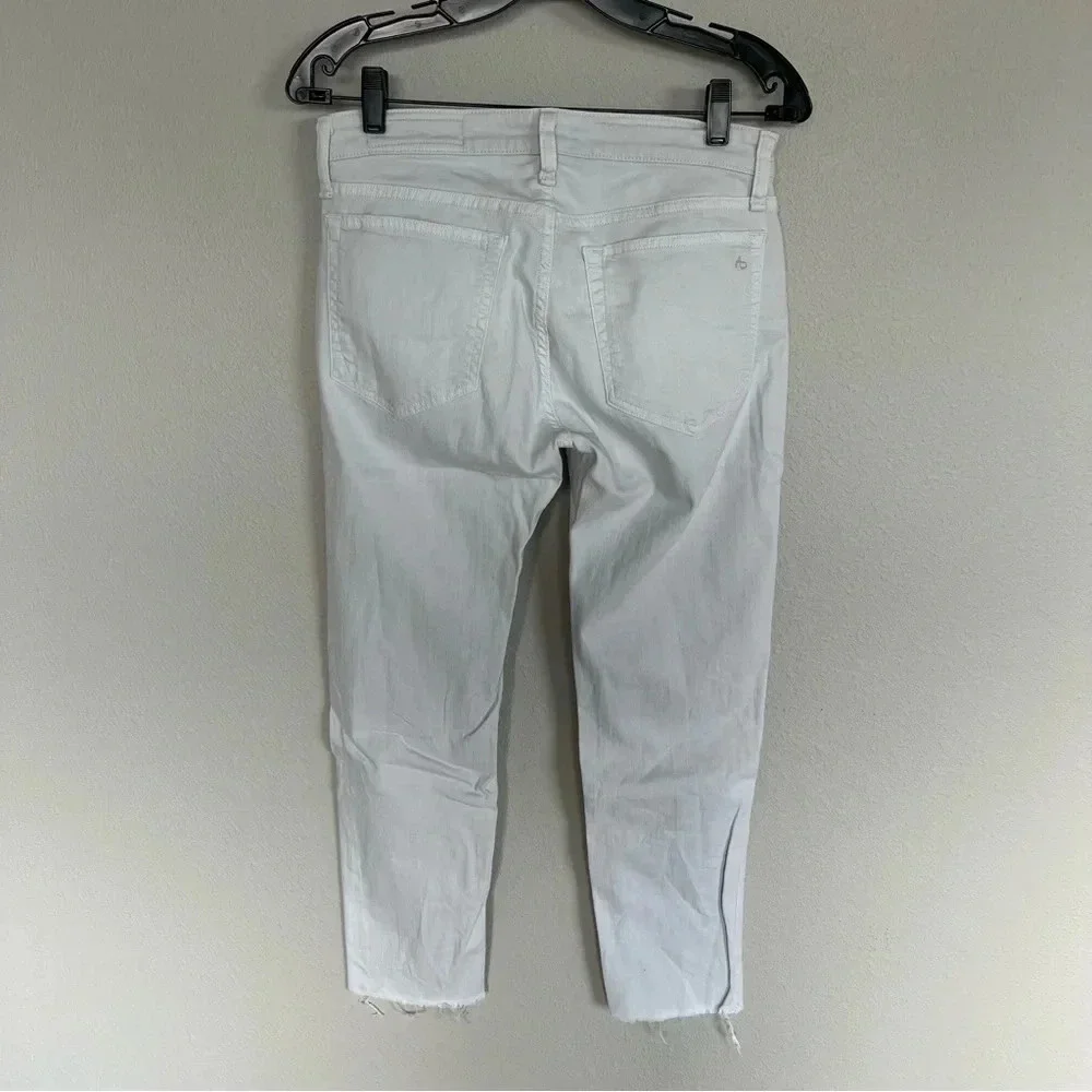 Rag & Bone Dre Low Rise Ankle Slim Boyfriend Jeans White W/ Holes Denim Women 26
